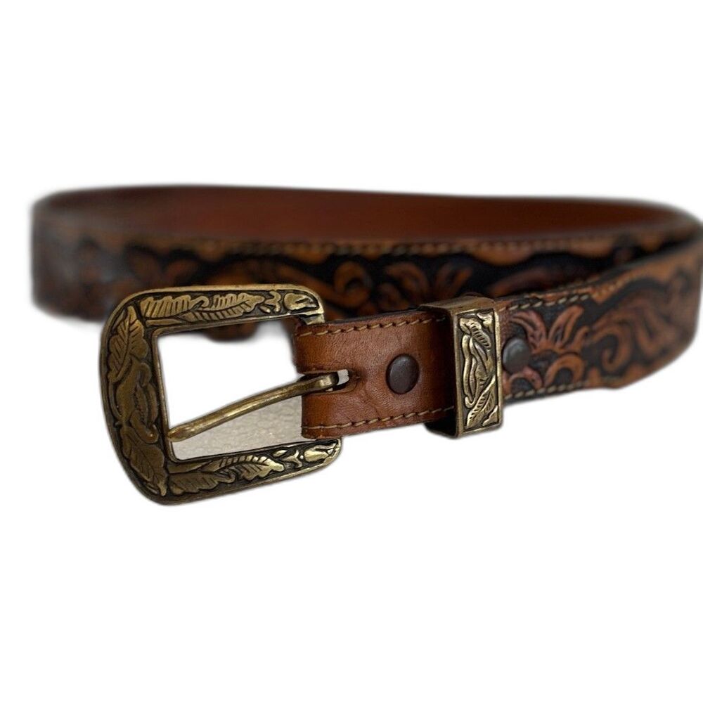 Vintage Justin Western Belt Size 42 Tooled Leather Made in USA Model 2390